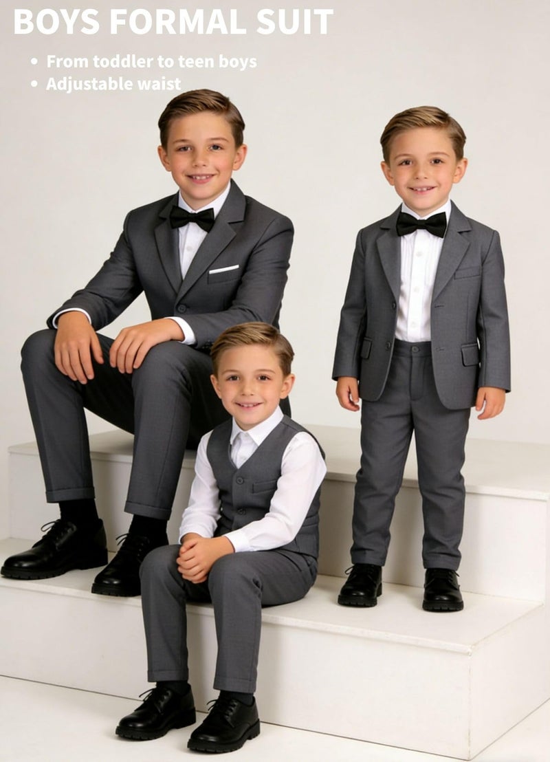 Addneo Kids Tuxedo,Suits for Boys Slim Fit 5 Piece Formal Suit Set Youth Suits Gray Size 12 - Image 4